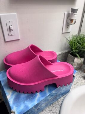 Hot Pink Platform Clog Slides